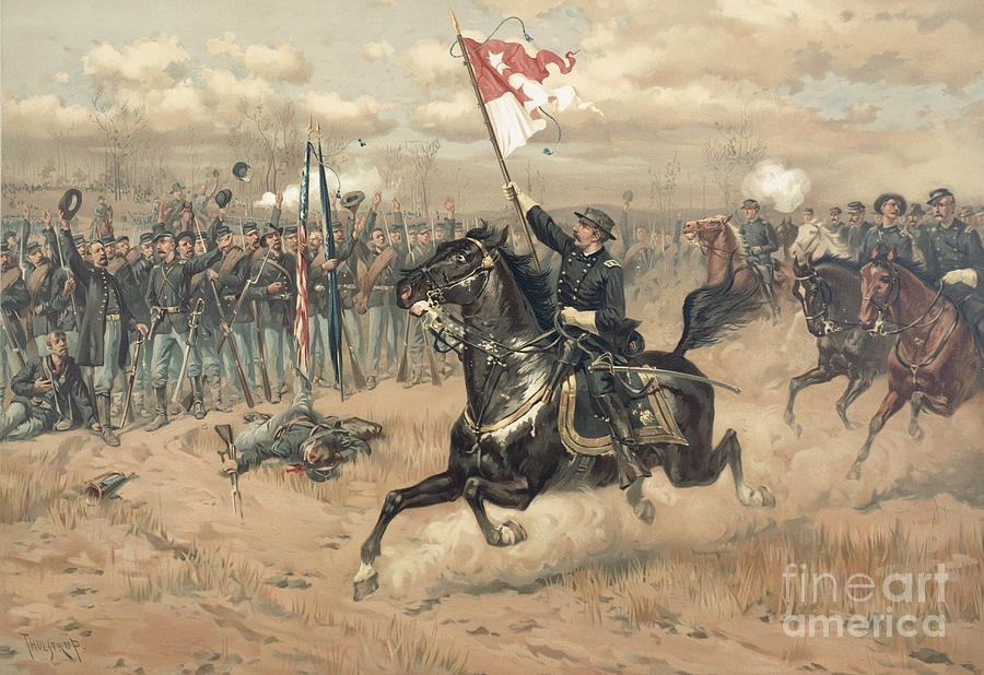 Flag Painting - The Battle of Cedar Creek Virginia by Thure de Thulstrup by Thure de Thulstrup