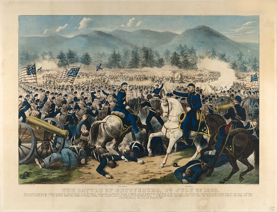 The Battle of Gettysburg, PA, July 3rd, 1863 Drawing by Currier and Ives