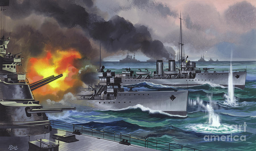 Jutland Painting - The Battle Of Jutland by Ron Embleton Jutland Painting - The Battle Of Jutland by Ron Embleton