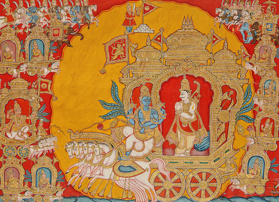 Horse Painting - The Battle of Kurukshetra by Indian School