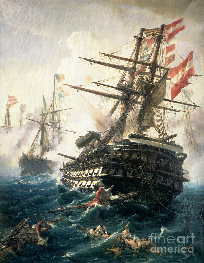 The Battle of Lissa Painting by Constantin Volonakis