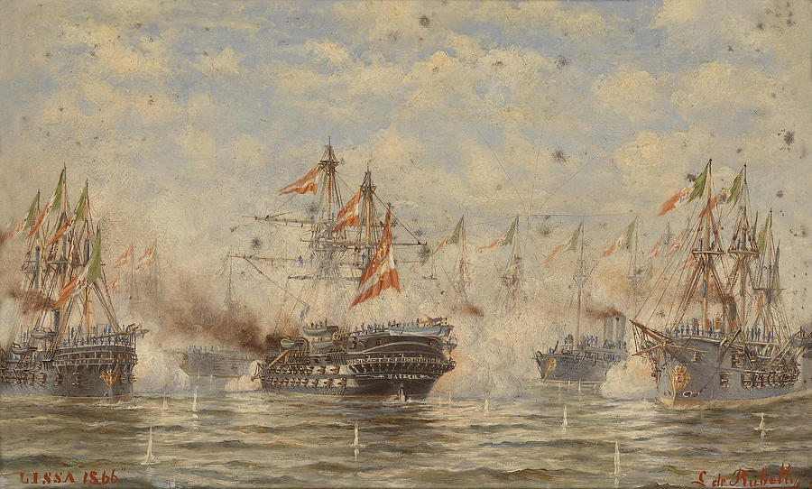 The Battle of Lissa Painting by Ludwig Rubelli von Sturmfest