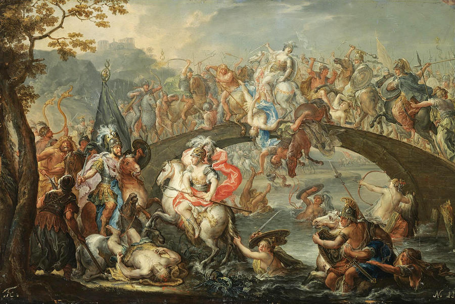 The Battle Of The Amazons Painting by Johann Georg Platzer