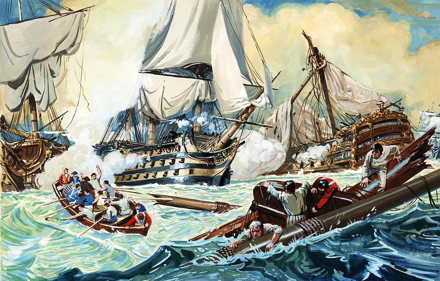 English School Painting - The battle of Trafalgar by English School