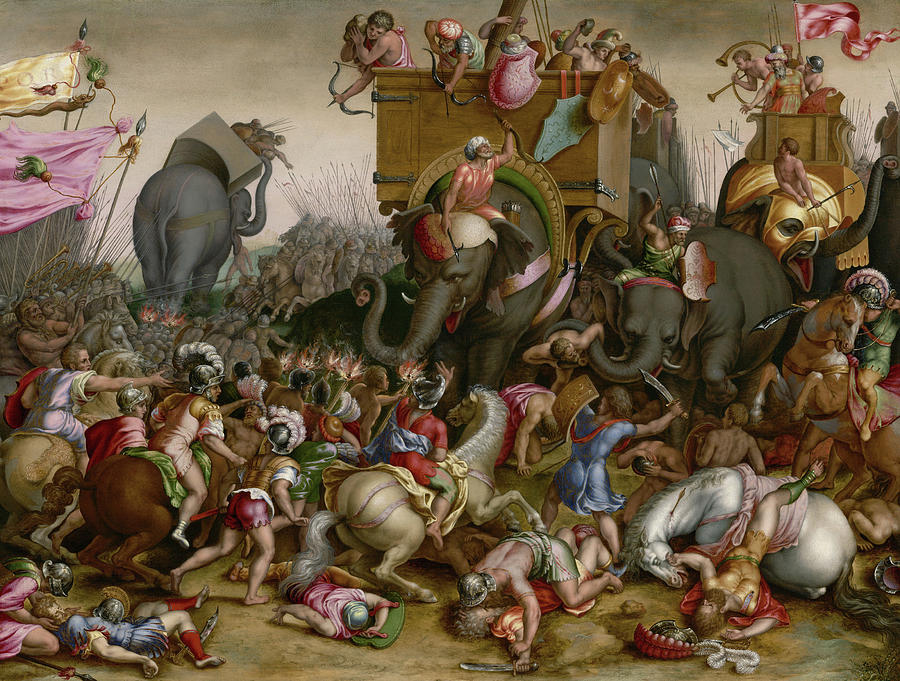 Elephant Painting - The Battle of Zama by Cornelis Cort
