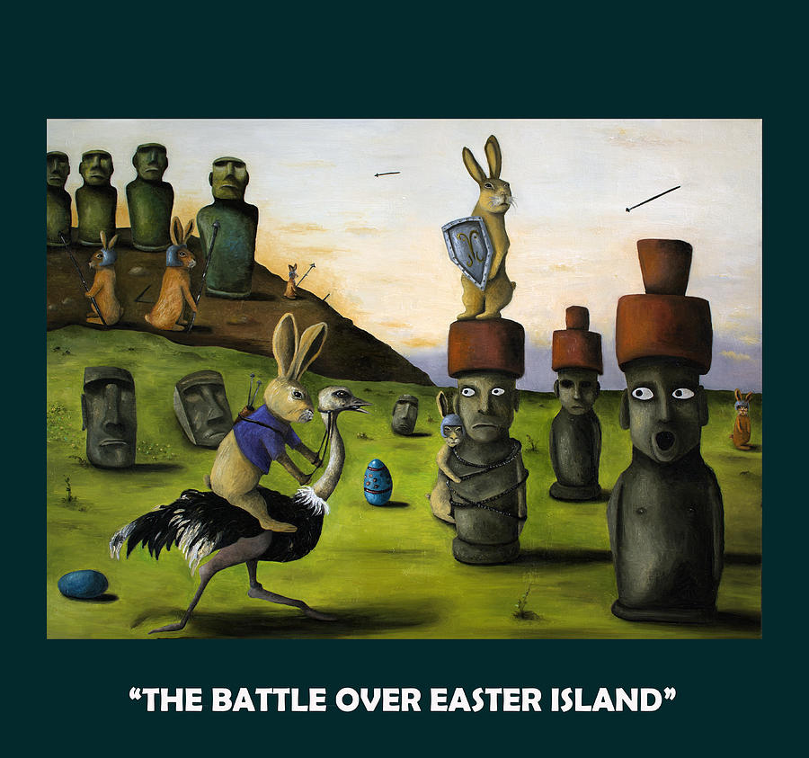 The Battle Over Easter Island with Lettering Painting by Leah Saulnier The Painting Maniac