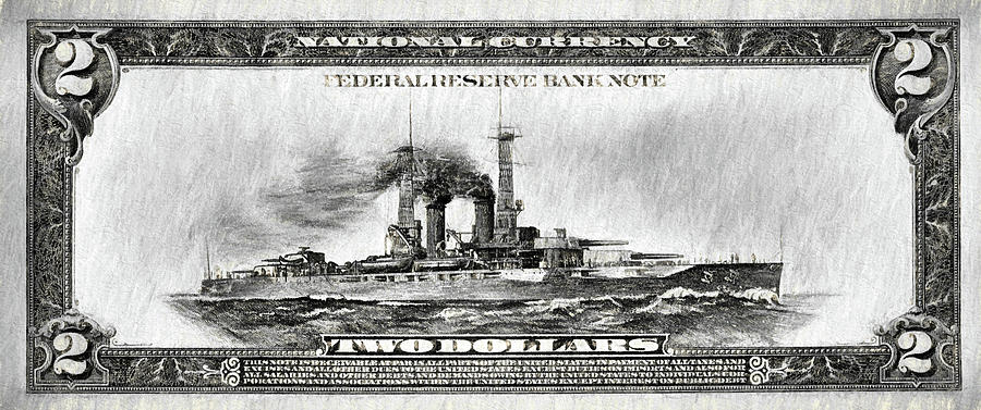 The Battleship Two Dollar Bill Black and White Digital Art by JC Findley