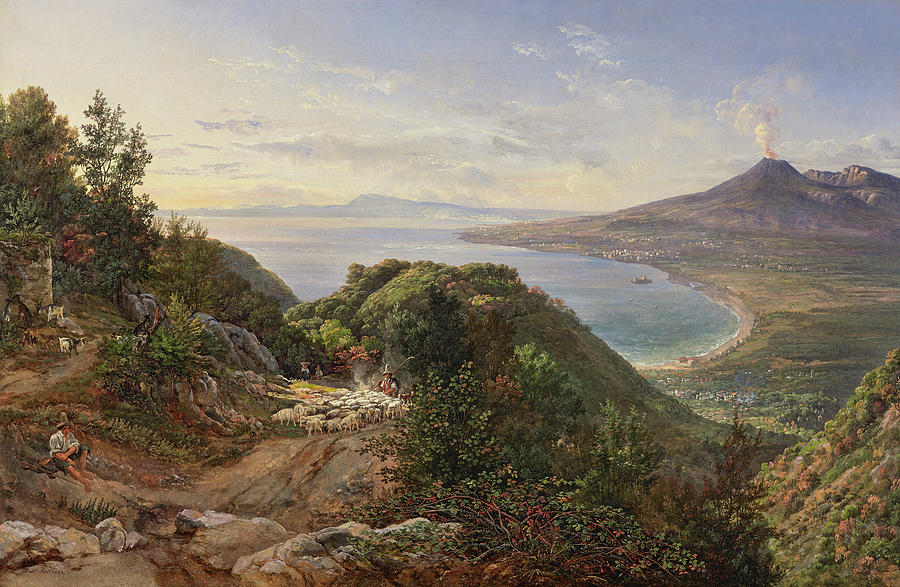The Bay of Naples with Mount Vesuvius Painting by Johan Christian