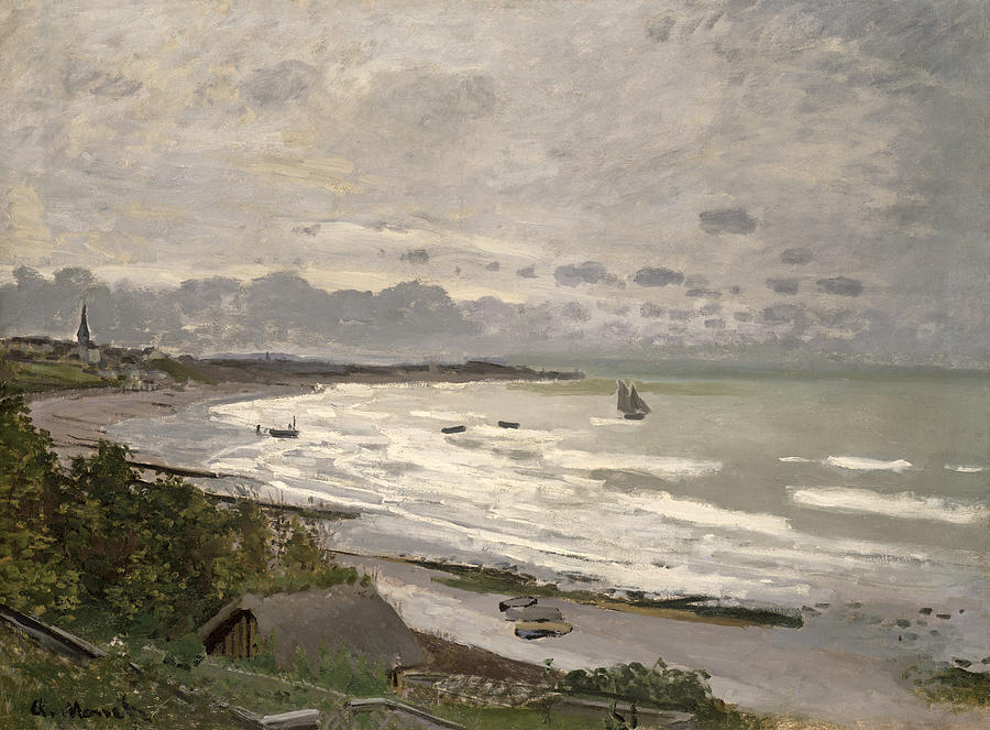 Claude Monet Painting - The Beach at Sainte Adresse by Claude Monet