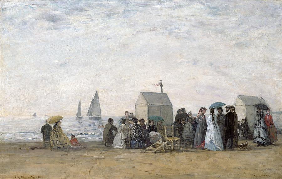 Beach Painting - The Beach at Trouville by Eugene Louis Boudin