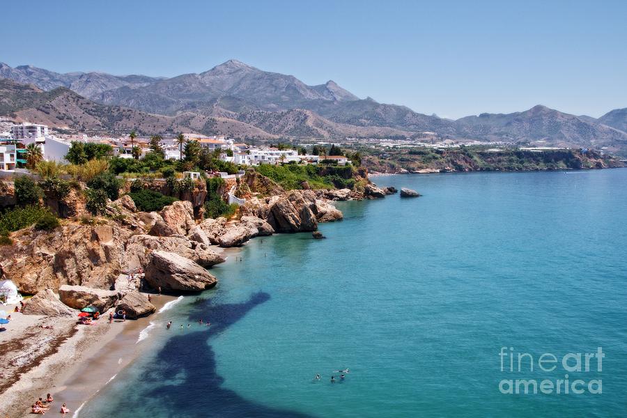 The Beach Beneath the Cliffs - Nerja-Spain Photograph by Mary Machare
