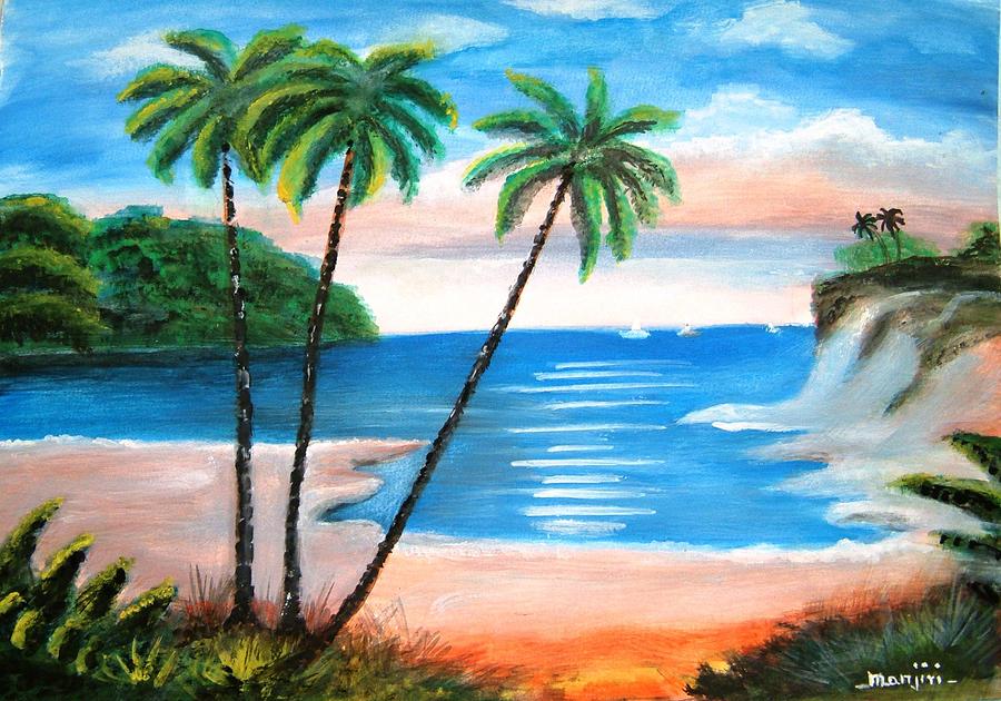 Boat Painting - The Beach colorful Landscape by Manjiri Kanvinde