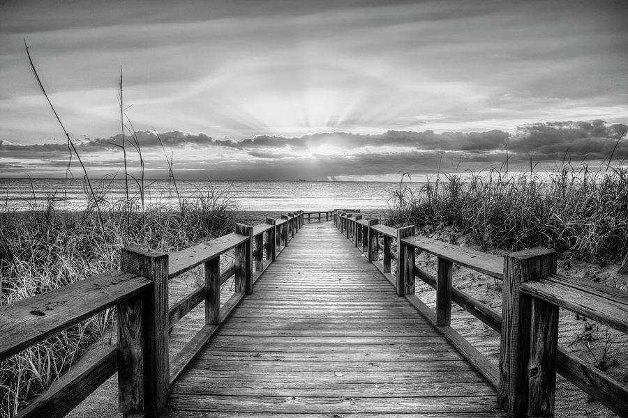 The Beach is Calling Black and White Photograph by Debra and Dave Vanderlaan