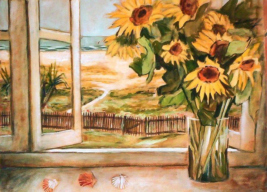 Beach Painting - The Beach Sunflowers by Winsome Gunning