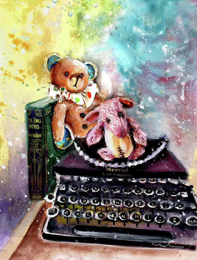 The Bear And The Sheep And The Typewriter From Whitby Painting by Miki De Goodaboom