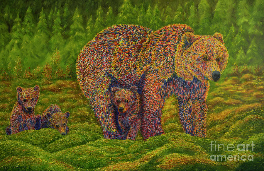 Nature Painting - The bear family by Veikko Suikkanen