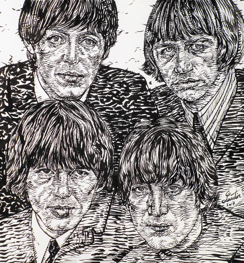 THE BEATLES - ink portrait Drawing by Fabrizio Cassetta