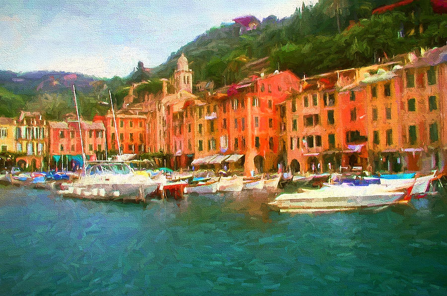 The Beautiful Harbor of Portofino Painting by Mitchell R Grosky