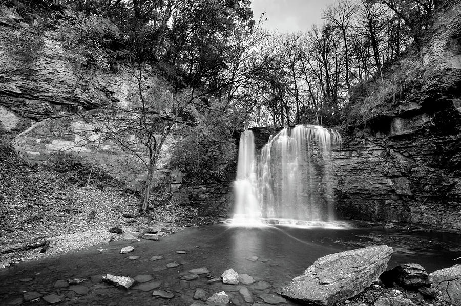 Columbus Photograph - The Beautiful Hayden Falls - Black and White - Dublin Ohio by Gregory Ballos