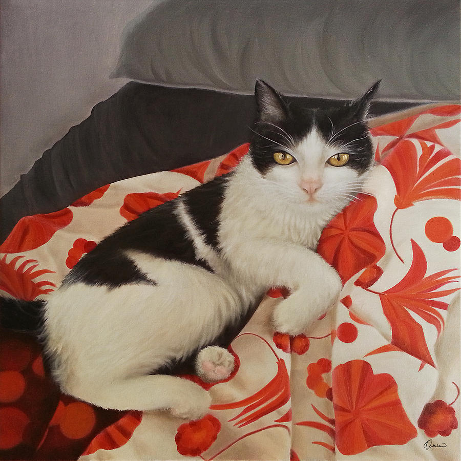 Cat Painting - The bed is mine by Kathleen Wong