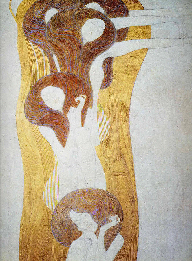Summer Painting - The Beethoven Frieze The Longing For Happiness Finds Repose In Poetry Right Wall by Gustav Klimt
