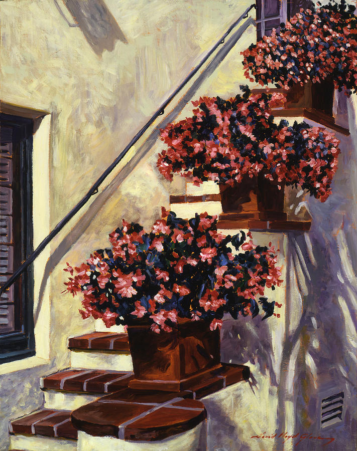 Brick Painting - The Begonia Stairs by David Lloyd Glover