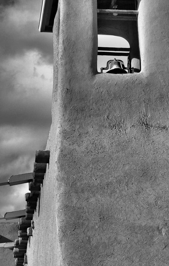 The Bell Tower at San Francisco de Asis Mission Church in Black and White Photograph by Nadalyn Larsen