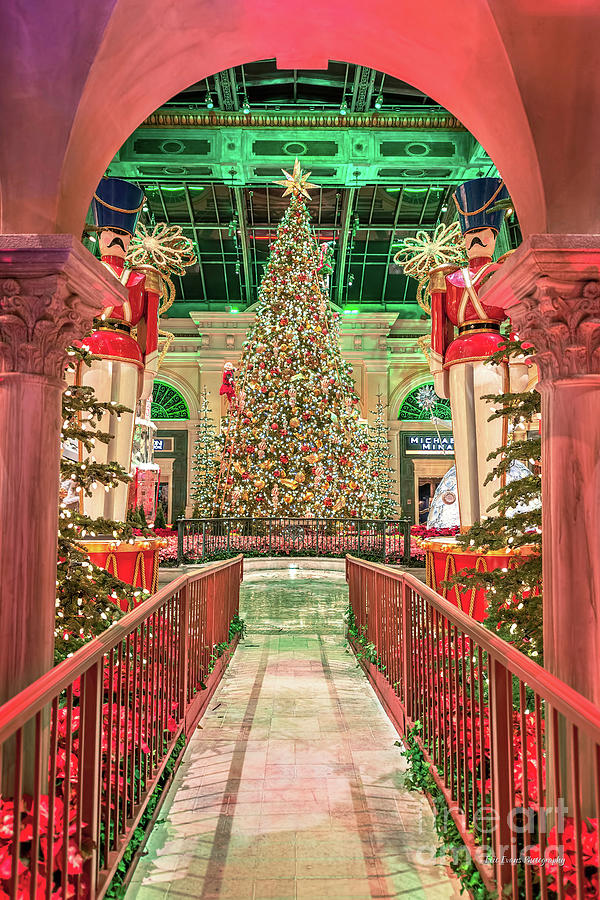 Las Vegas Photograph - The Bellagio Christmas Tree Under the Arch 2017 by Aloha Art