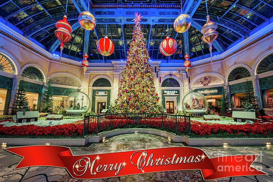 Las Vegas Photograph - The Bellagio Conservatory Christmas Tree Card by Aloha Art