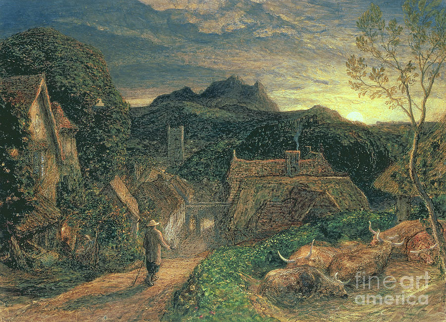Sunset Painting - The Bellman by Samuel Palmer