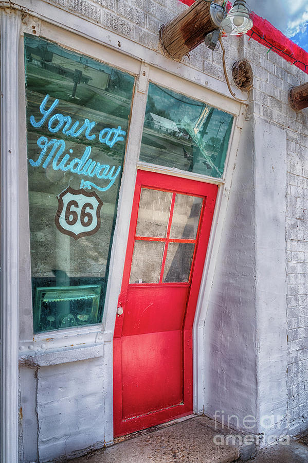 Vintage Photograph - The Bent Door on Historic Route 66 by Priscilla Burgers