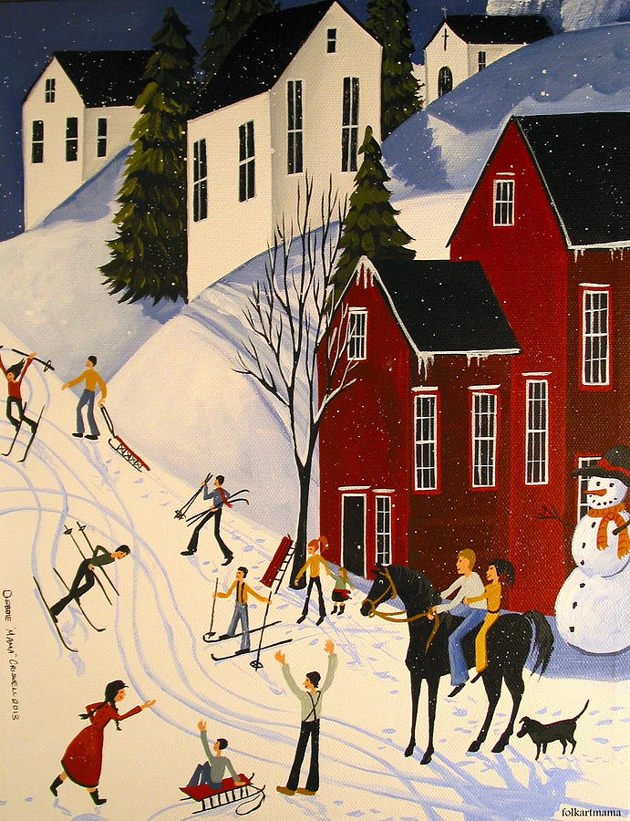 The Best Snow Hill - artist folkartmama Painting by Debbie Criswell