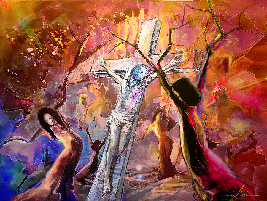 The Bible Crucifixion Painting by Miki De Goodaboom