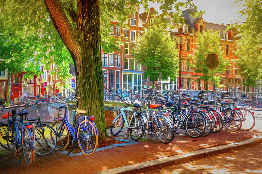 The Bicycles of Amsterdam Watercolor Painting Photograph by Debra and Dave Vanderlaan