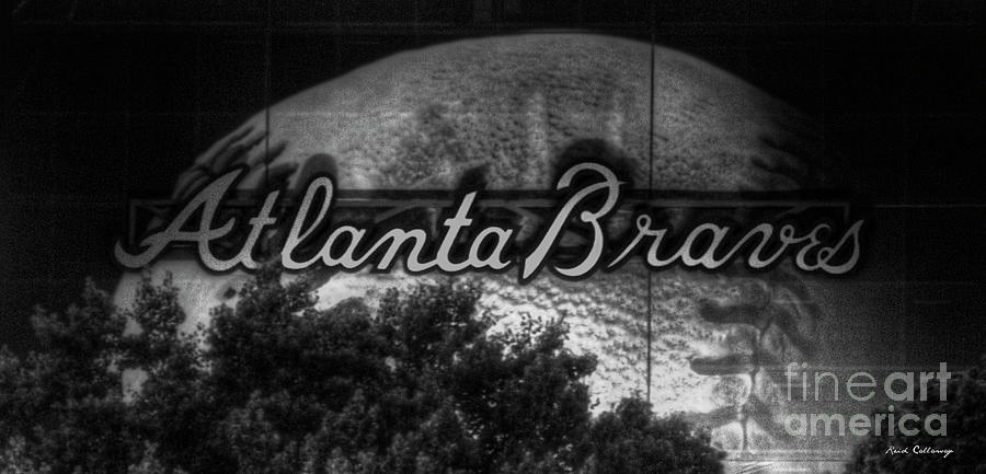 The Big Ball 2 B W Atlanta Braves Baseball Signage Art Photograph by Reid Callaway