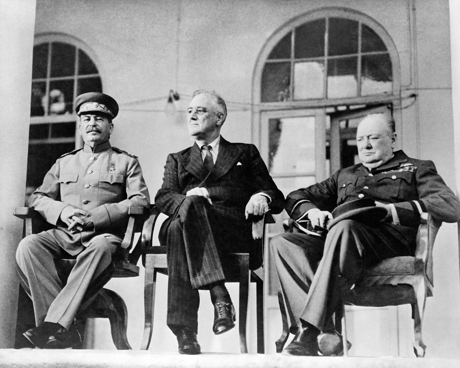 Franklin Roosevelt Photograph - The Big Three - WW2 - Tehran Conference 1943 by War Is Hell Store
