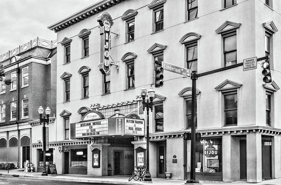 The Bijou Theatre Marquee Black and White Photograph by Sharon Popek