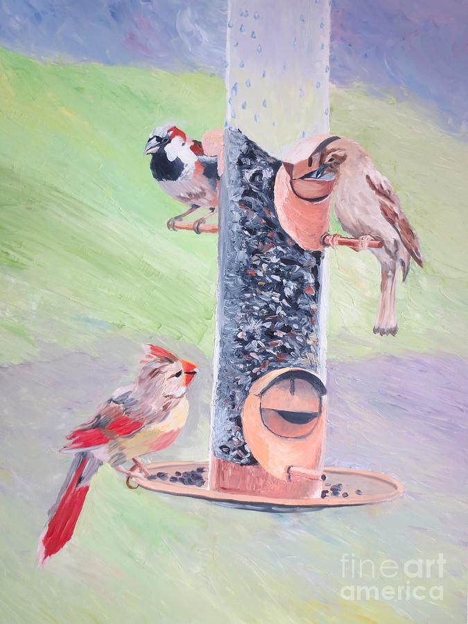 Spring Painting - The Bird Feeder by Stella Sherman