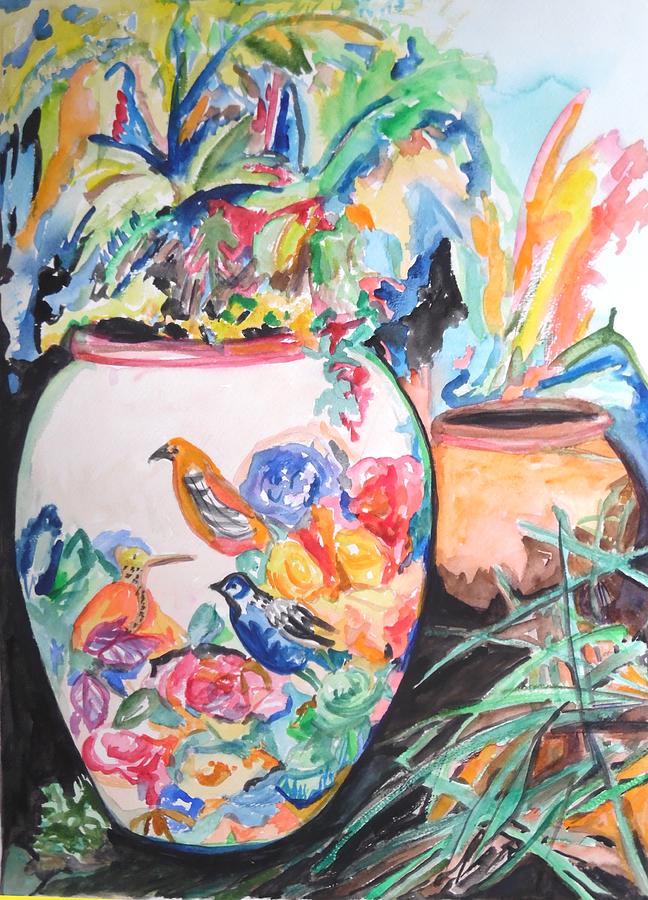 The Bird Flower Pot Painting by Esther Newman-Cohen