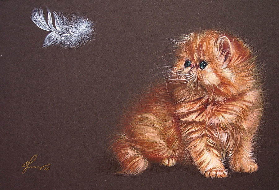 Cat Drawing - The bird lover by Elena Kolotusha