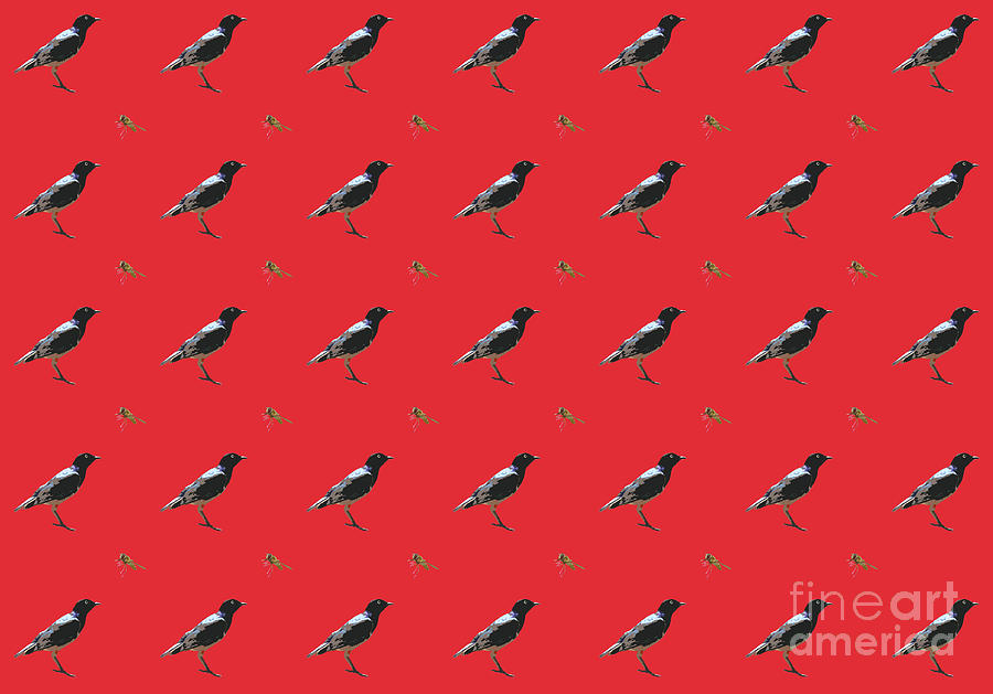 The Birds and The Bees red pattern design Digital Art by Eddie Barron