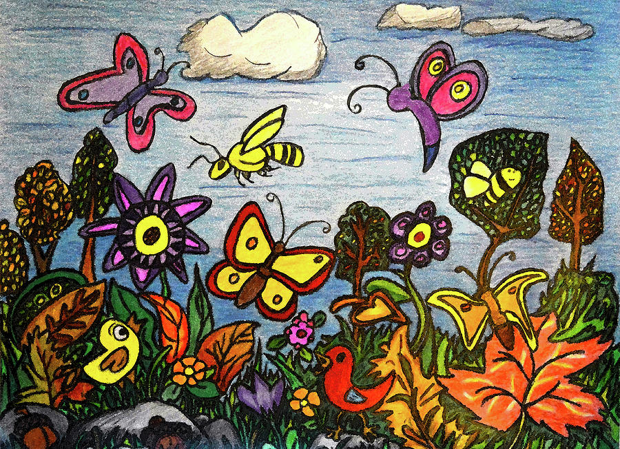 The Birds, Bees, and Butterflies Painting by Monica Engeler