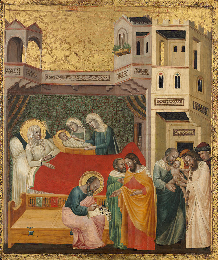 The Birth Naming and Circumcision of Saint John the Baptist Painting by Giovanni Baronzio