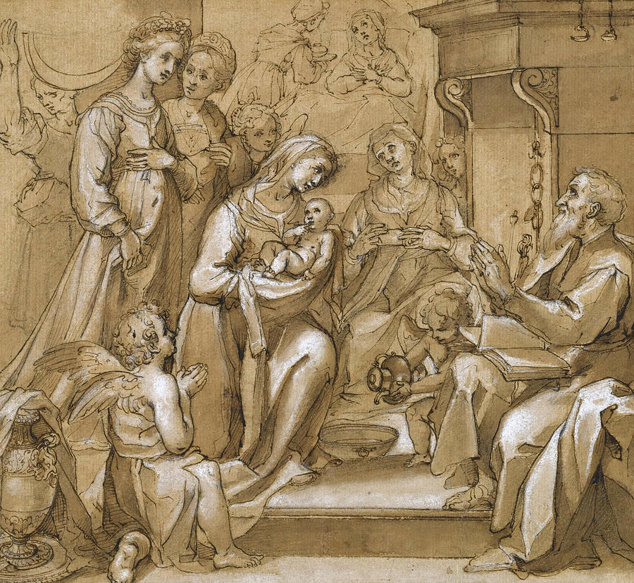 The Birth of Saint John the Baptist Drawing by Ventura Salimbeni