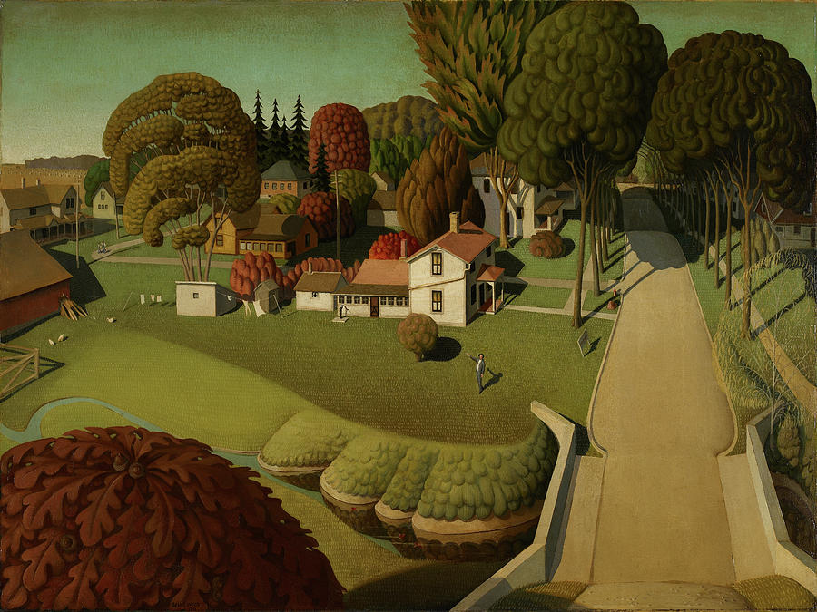 The birthplace of Herbert Hoover Painting by Grant Wood