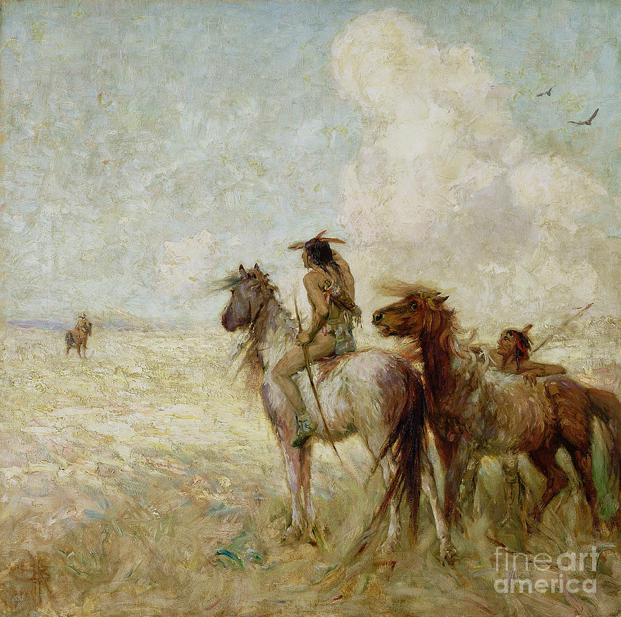 Bison Painting - The Bison Hunters by Nathaniel Hughes John Baird