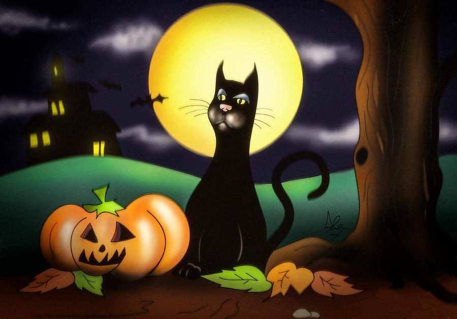 Halloween Drawing - The Black Cat by Alessandro Della Pietra