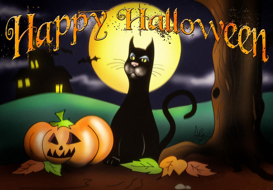 Halloween Drawing - The Black Cat Greeting Card by Alessandro Della Pietra