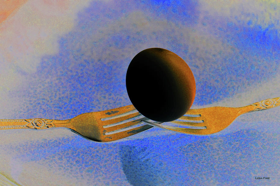 The Black Egg and Golden Forks Mixed Media by Lesa Fine