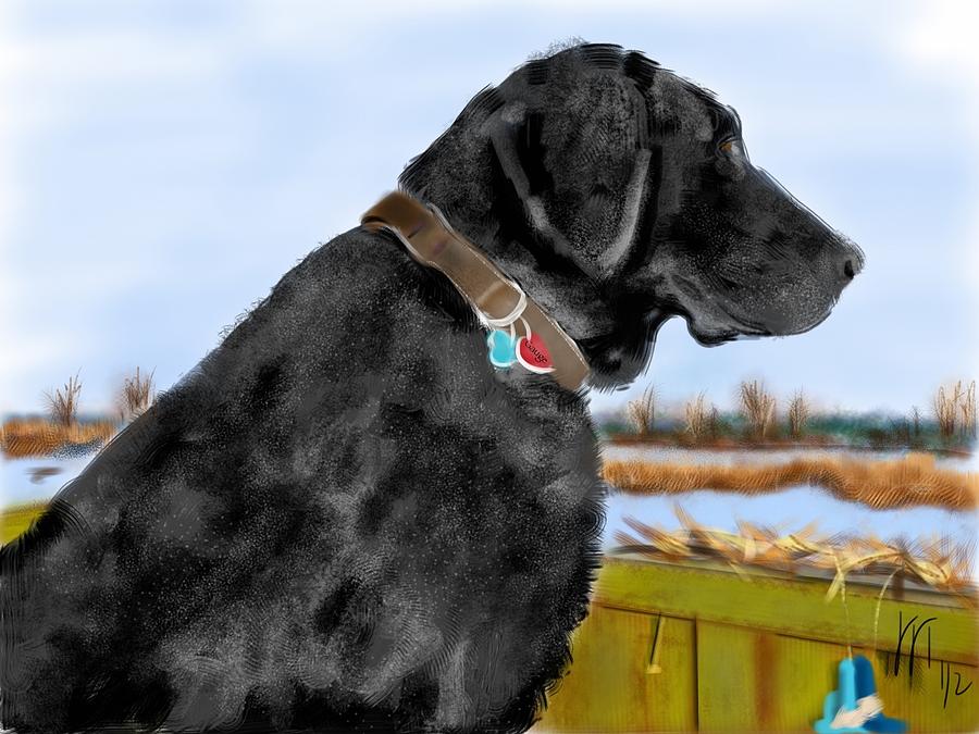 The Black Lab in a Boat Painting by Lois Ivancin Tavaf